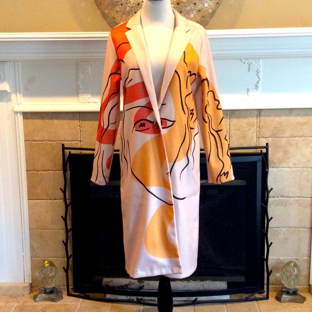 New with tags graphic modern art over coat